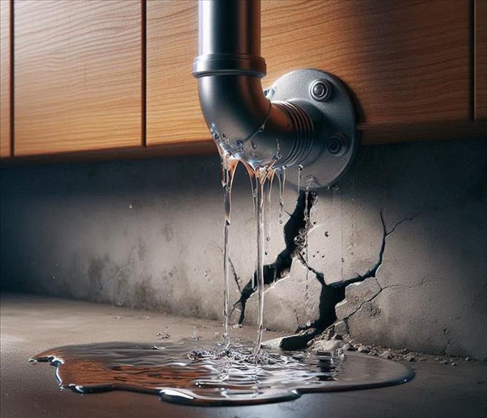 A cracked and leaking pipe.